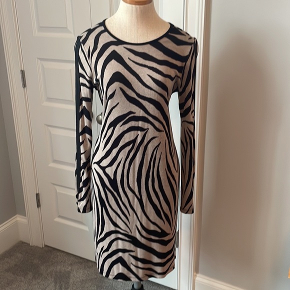 Karen Kane zebra print knit dress in taupe and black size large - Picture 1 of 5